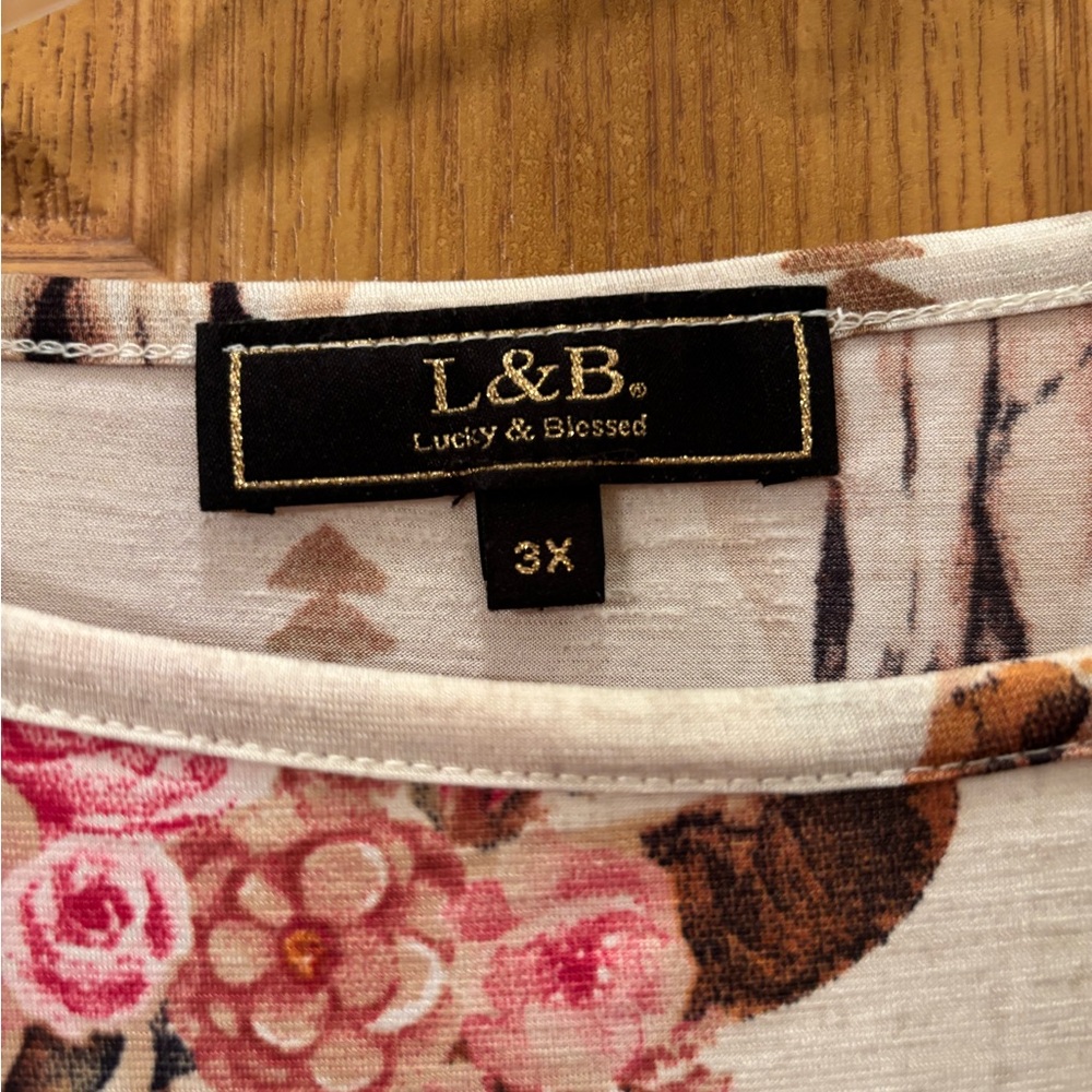 L&B Floral Skull Print Top - Pink and Cream - Picture 3 of 10